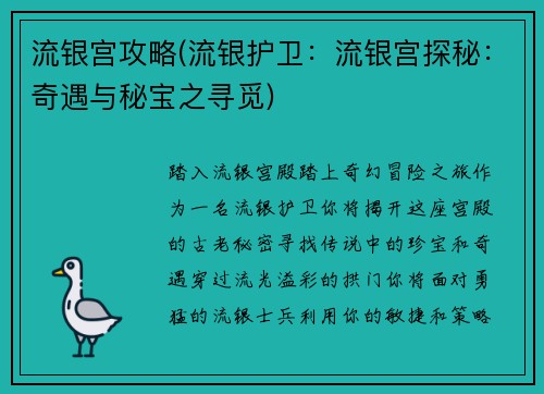 流银宫攻略(流银护卫：流银宫探秘：奇遇与秘宝之寻觅)